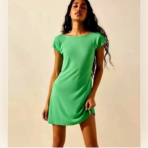 NWT Free People Beach Rosalia Jersey Low Back Mini Dress Emerald Bay Size Small - Picture 2 of 9